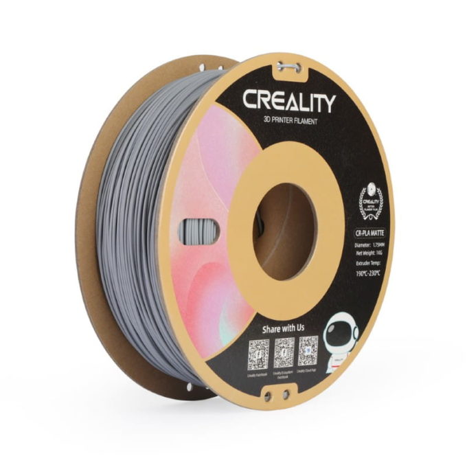 CR PLA Matte 3D Printing Filament by Creality - Matte Grey Color.