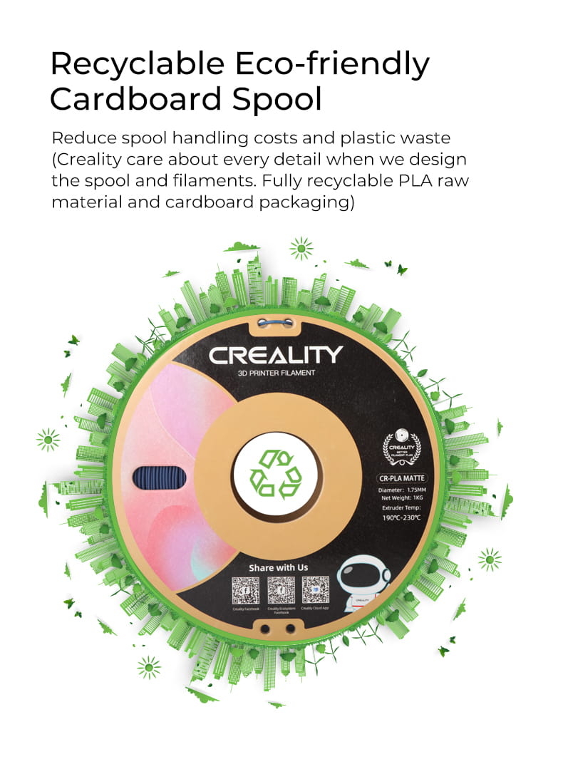 CR-PLA Matte 3D Printing filament is eco-friendly and recyclable.