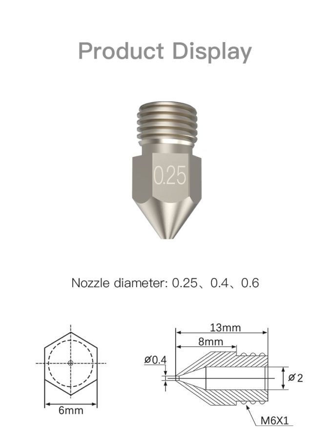 Dimensions of Copper Alloy High End Nozzle for Creality 3D Printers.