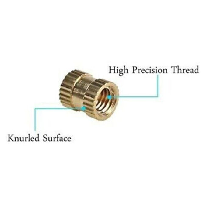 Brass knurled copper nuts with high precision thread for 3D printers.