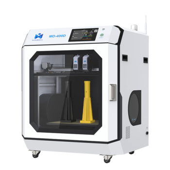 MD-400D 3D printer with independent dual extruders (IDEX) for versatile multi-material printing.