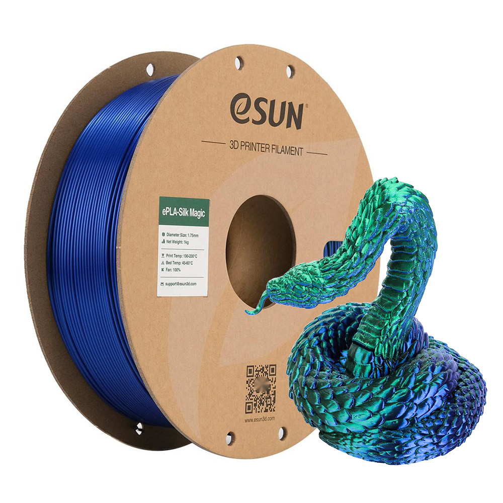 eSUN ePLA-Silk Magic 1.75mm 3D Printing Filament on Plastic Spool – Dual-Color Shiny Finish for Stunning Visual Effects