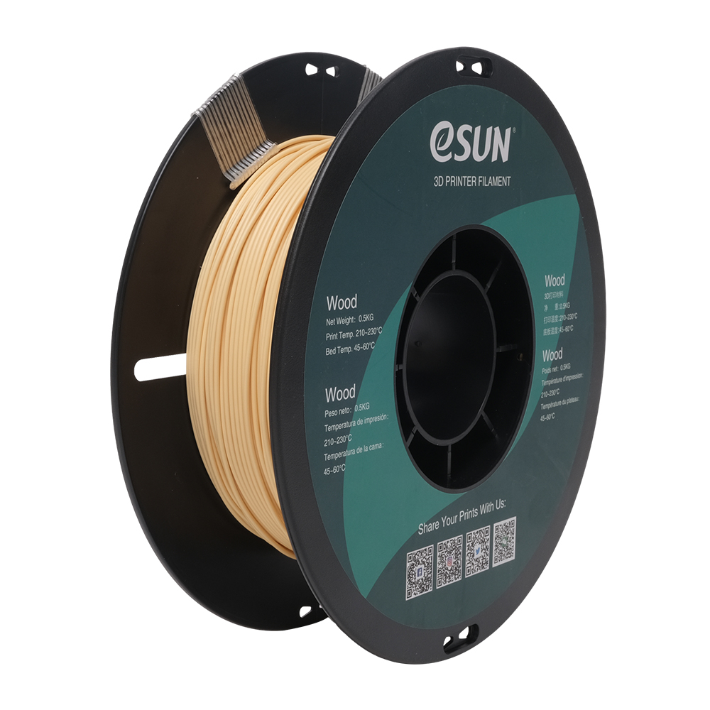 eSUN PLA-Wood 1.75mm 1kg wood-infused 3D printing filament with plastic spool – realistic wood texture and finish