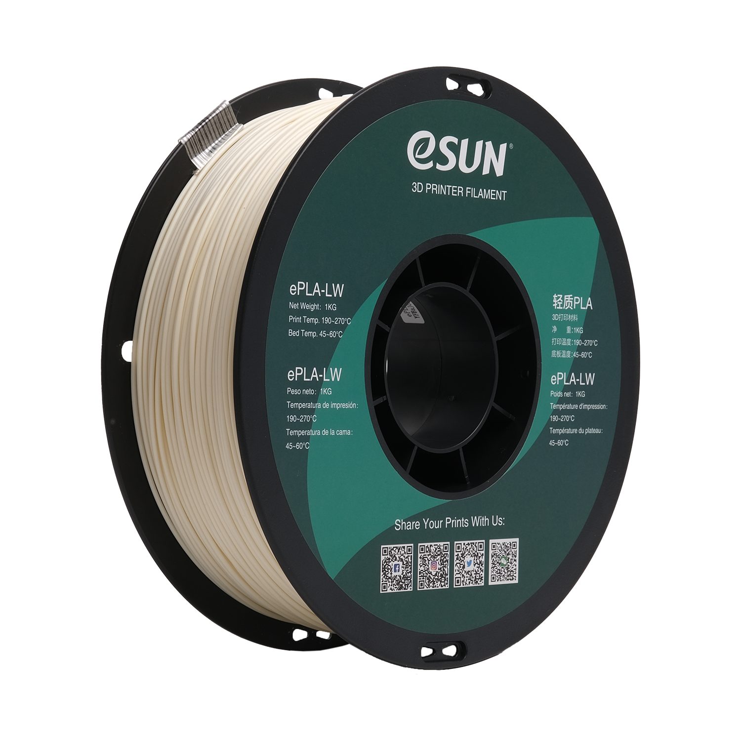 eSUN PLA-LW 1.75mm 1kg lightweight 3D printing filament with plastic spool – ideal for model aircraft and parts